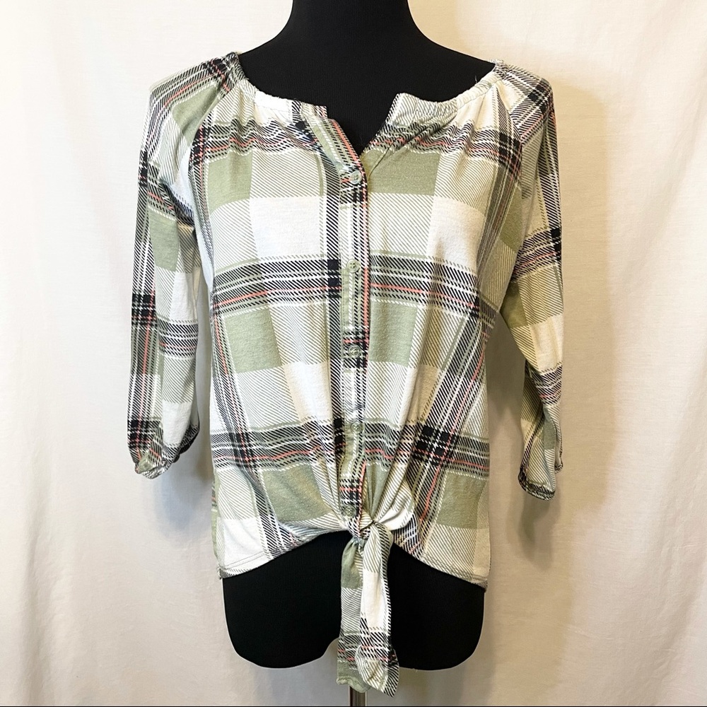 French Laundry Plaid Boho Peasant Crop Top - M